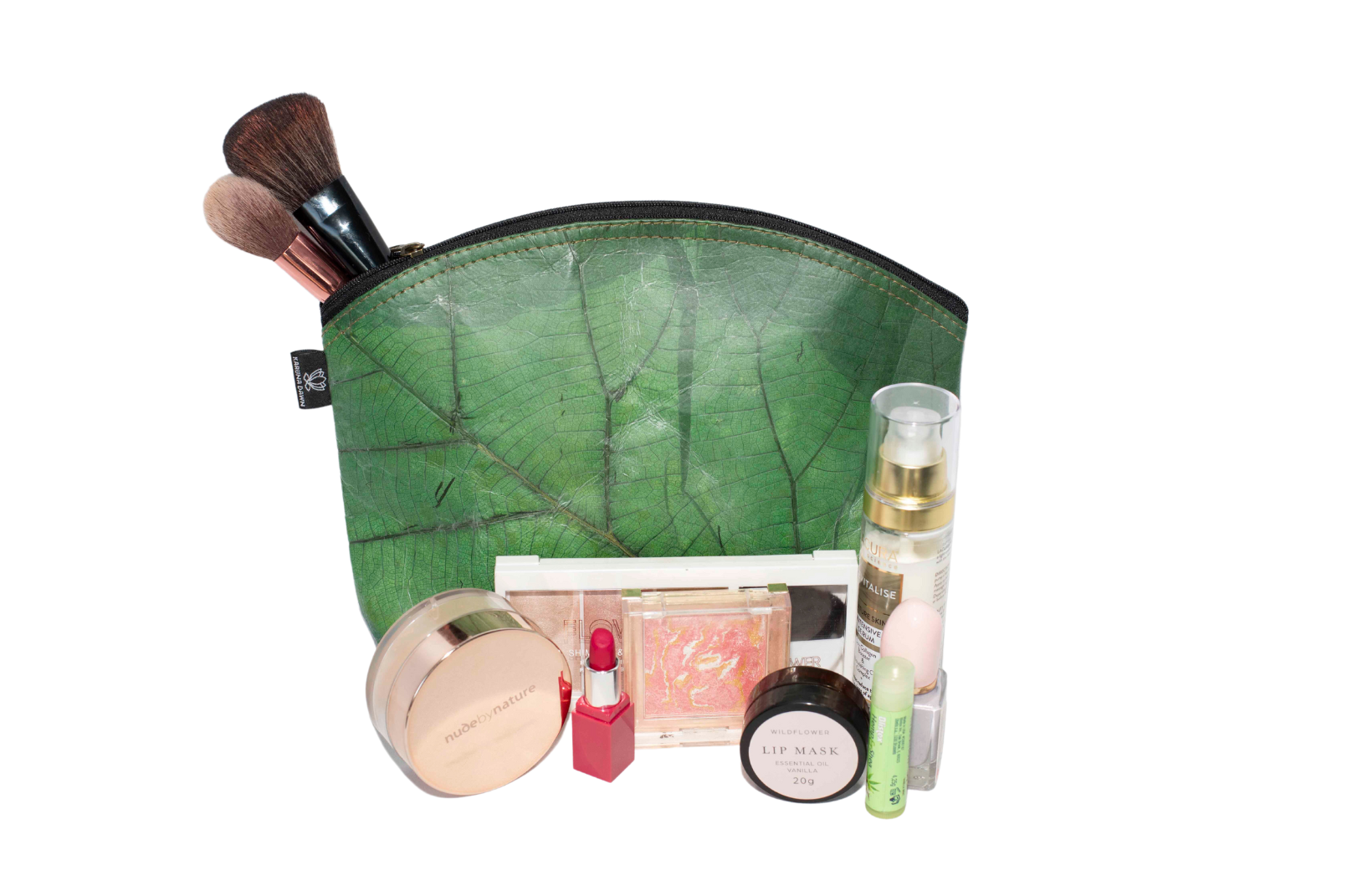 Large Leaf Leather Cosmetic Bag