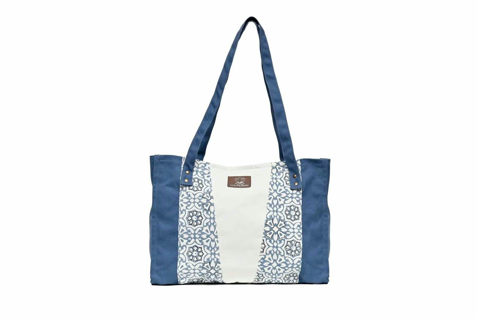 Navy Blue & Natural Organic Cotton Tote Bag